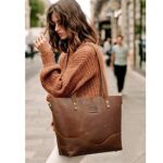 Vintage Leather Tote Bag with Crossbody Strap
