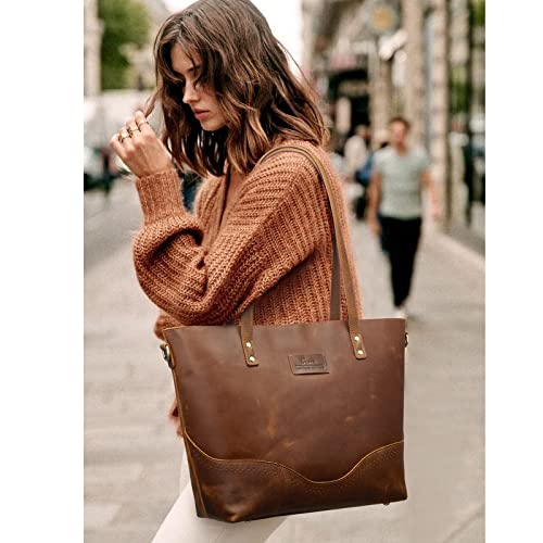 Vintage Leather Tote Bag with Crossbody Strap