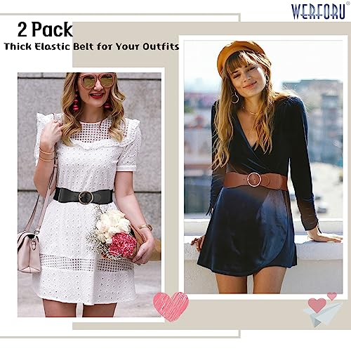 2 Pack Elastic Belts with Gold O Ring Buckle