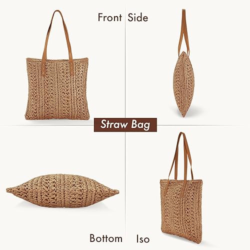 Straw Shoulder Bag, Medium & Large, Leather Handles