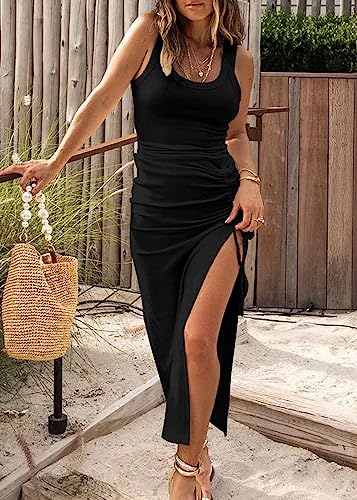 Zueauns Summer Maxi Bodycon Tank Dress for Women