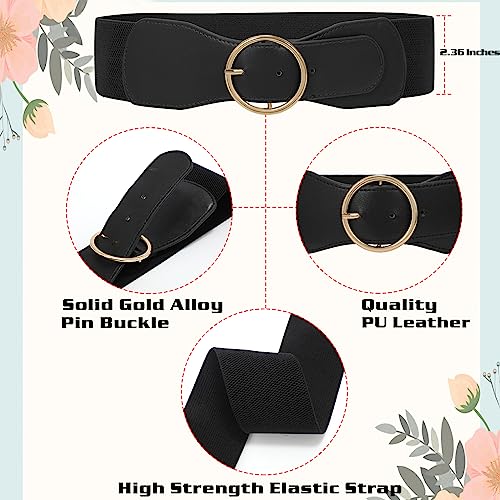 2 Pack Elastic Belts with Gold O Ring Buckle