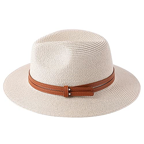 Panama Straw Hat UV Protection Fedora Beige