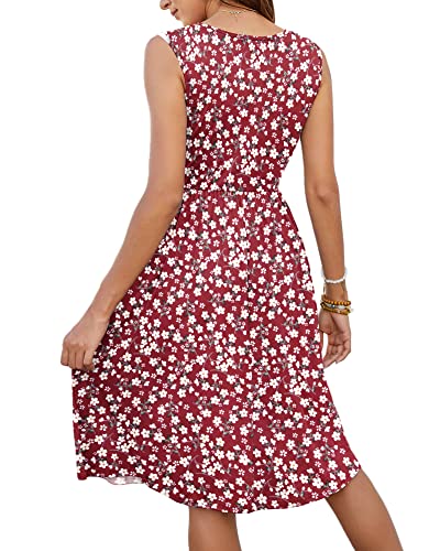 Sleeveless V Neck Midi Sundress with Pockets