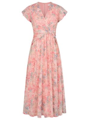 Chiffon Ruffle Flutter Sleeve Midi Dress