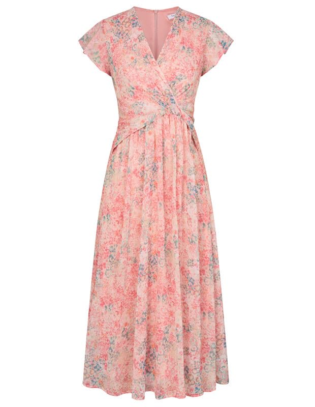 Chiffon Ruffle Flutter Sleeve Midi Dress