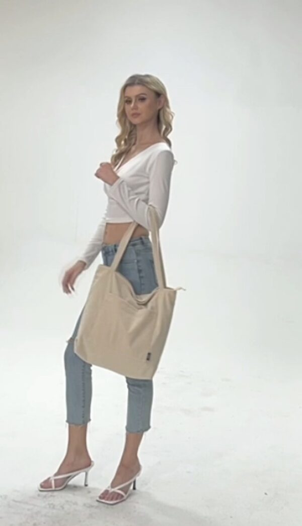 Corduroy Waterproof Tote Bag with Zipper, 35L
