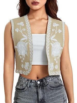 Flower Embroidery Sleeveless Vest