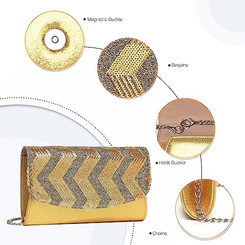 Miss Lulu Women's Gold Clutch with Detachable Chain Strap
