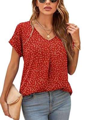 V Neck Chiffon Short Sleeve Blouse