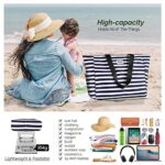 HOMESPON Waterproof Beach Tote Bag with Zip (Blue Stripes)