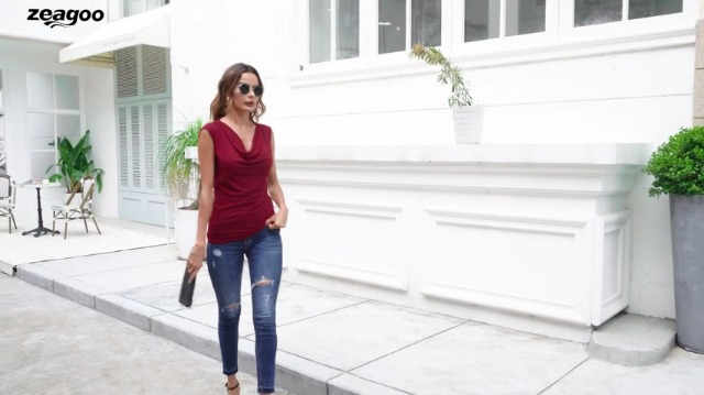 Cowl Neck Sleeveless V-Neck Blouse