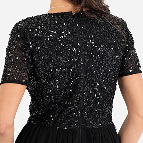 Sequined Evening Dress, Short Sleeve