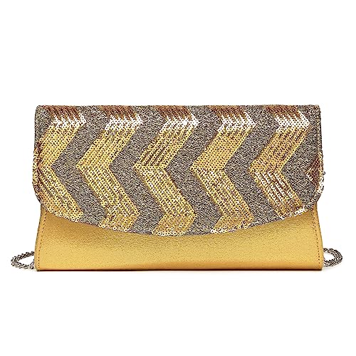 Miss Lulu Women's Gold Clutch with Detachable Chain Strap