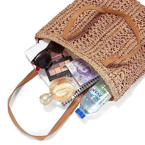 Straw Shoulder Bag, Medium & Large, Leather Handles