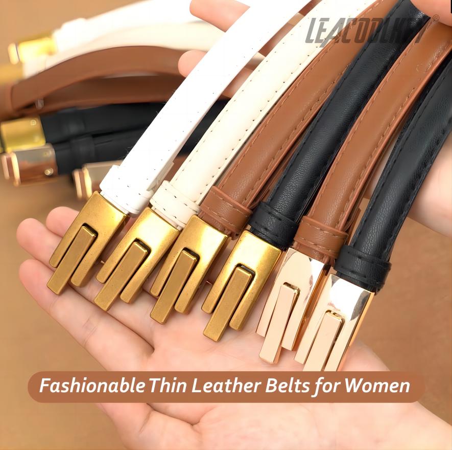 Skinny Leather Belts with Gold Buckle