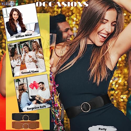 2 Pack Elastic Belts with Gold O Ring Buckle