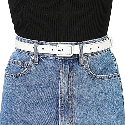 Skinny Leather Belt with Rectangle Buckle