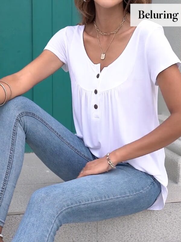 Casual V Neck Pleated Tunic Blouse