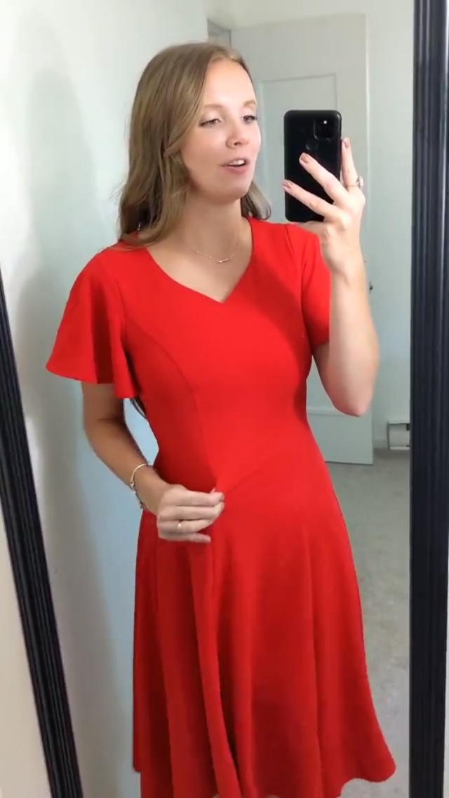 Ruffle Sleeve V-Neck Knee Length Dress