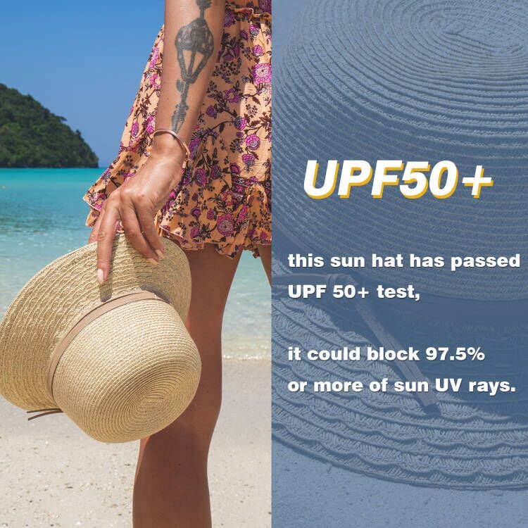Beach Straw Sun Hat UPF 50 Packable