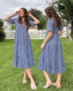 Floral Short Sleeve Midi Dress with Pockets