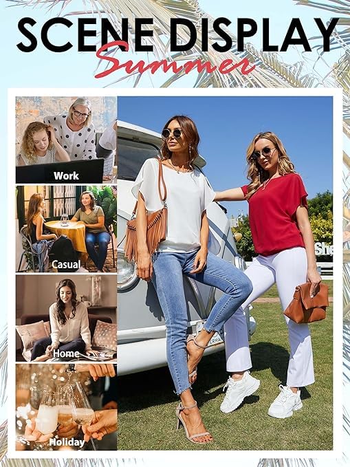 Summer Chiffon Blouses - Short Sleeve