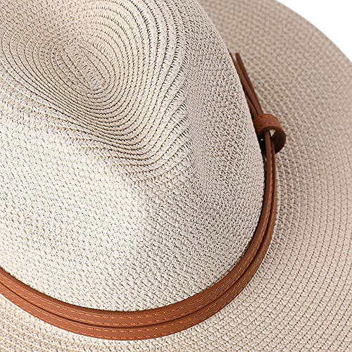Panama Straw Hat UV Protection Fedora Beige