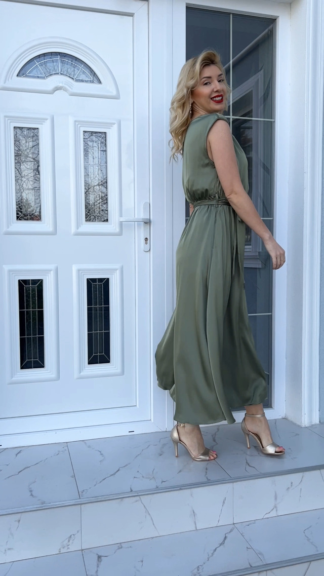 Cowl Neck Belted Midi Dress