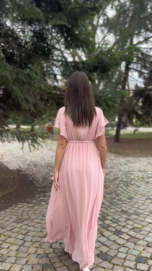 V-Neck Ruffle Sleeve Chiffon Bridesmaid Dress