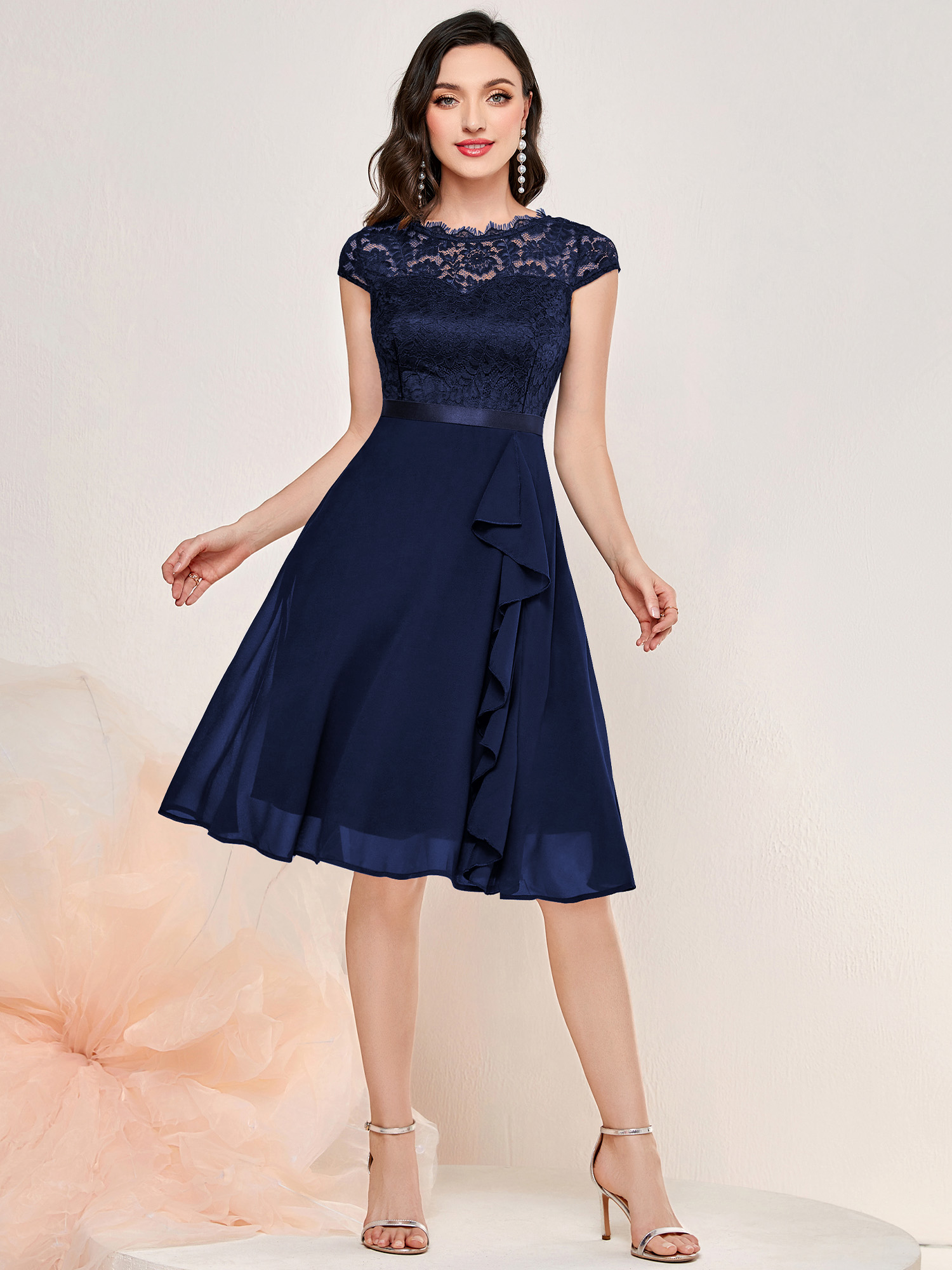Vintage Lace Chiffon Party Swing Dress