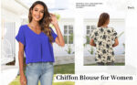 V Neck Chiffon Short Sleeve Blouse