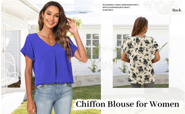 V Neck Chiffon Short Sleeve Blouse