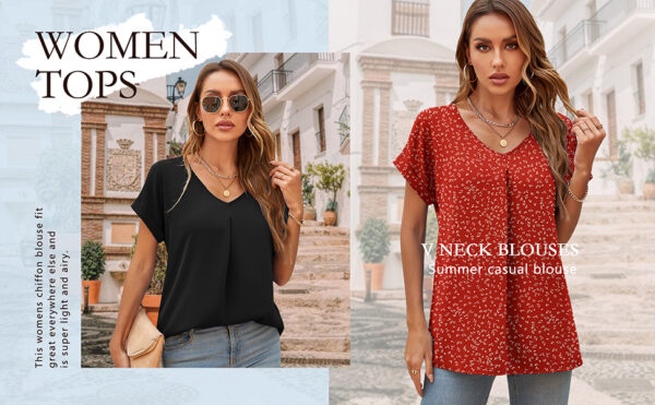 V Neck Chiffon Short Sleeve Blouse