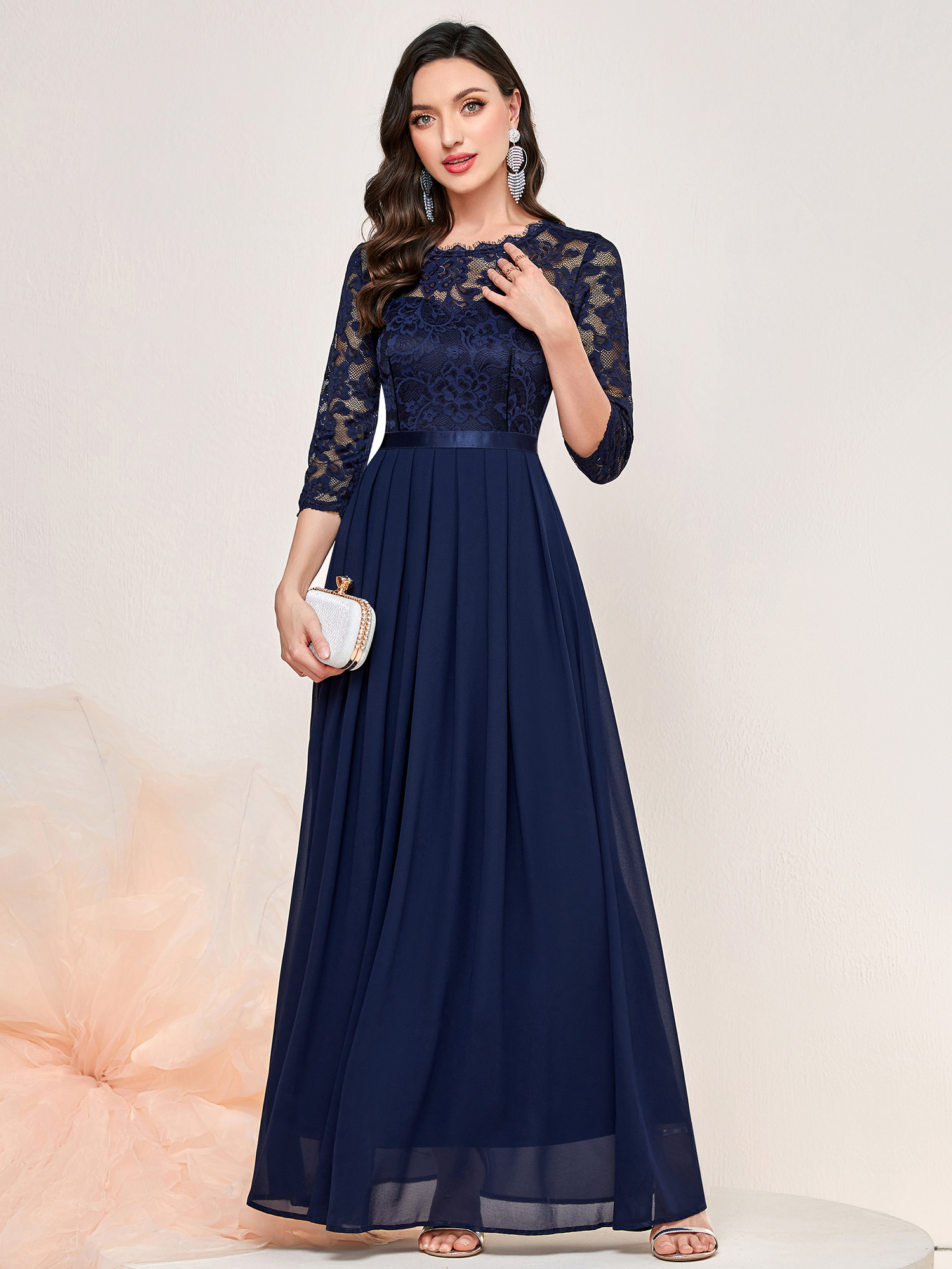 MIUSOL Women's Vintage Lace 3/4 Sleeve Maxi Dress