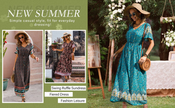 Summer Floral V Neck Midi Dress