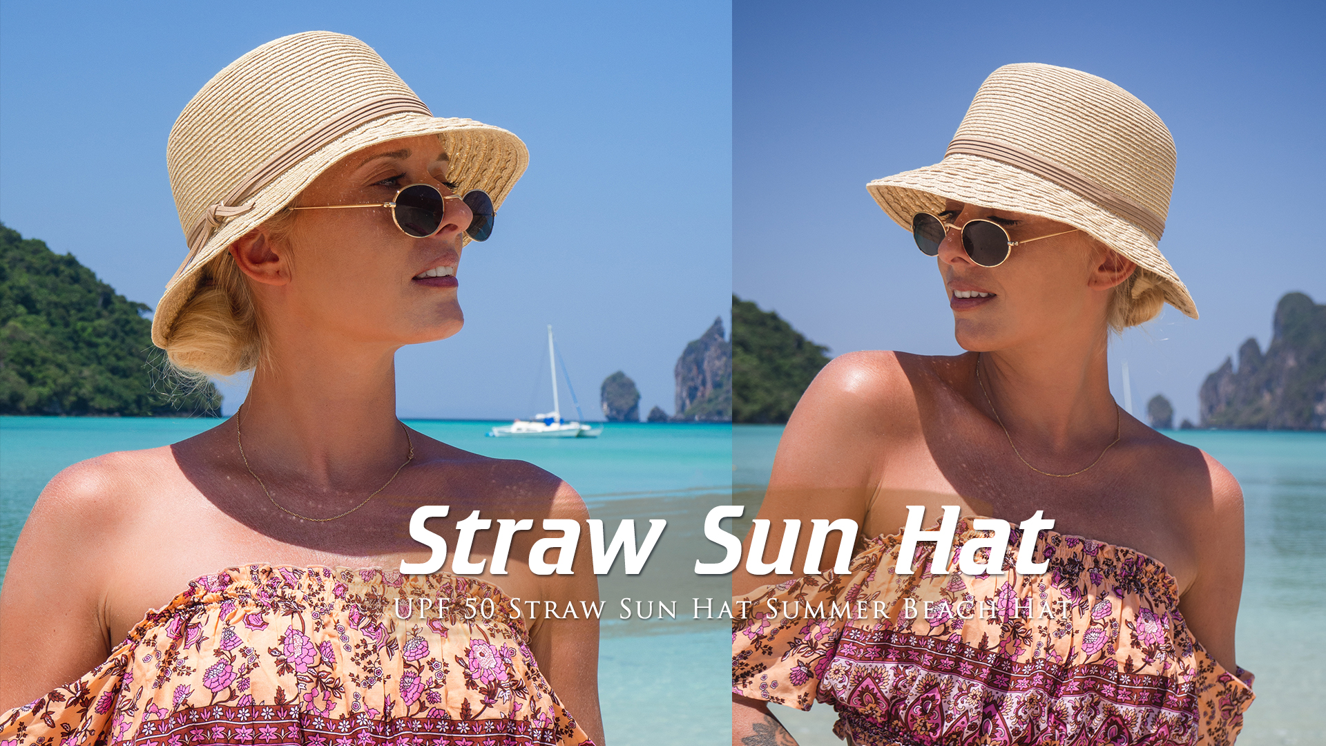 Beach Straw Sun Hat UPF 50 Packable